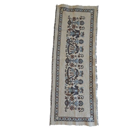 Vintage Raw Edge Hem Scandinavian Folk Art Linen Embroidered Table Runner 35"x13 - Picture 2 of 9